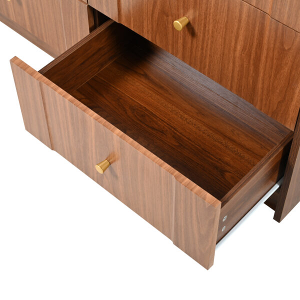 Vanity Desk with Mirror and Lights, Makeup Vanity Table with Flip-Top Tabletop and Storage 7 Drawers, 9 Compartments, 3 Shelves, 3 Color Modes Adjustable Makeup Table for Bedroom, Walnut