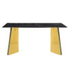 Table and chair set.63"x31.5x30"Black Texture With Lines Patterned Sintered Stone Table with Golden Stainless Steel Butterfly Legs.Paried With 4 Black High-quality PU Chairs With Golden Metal Legs.
