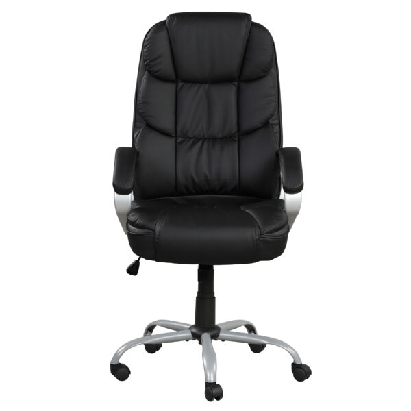 Faux Leather Height Adjustable Swivel Computer Office Chair in Black/Chrome with Padded Arms