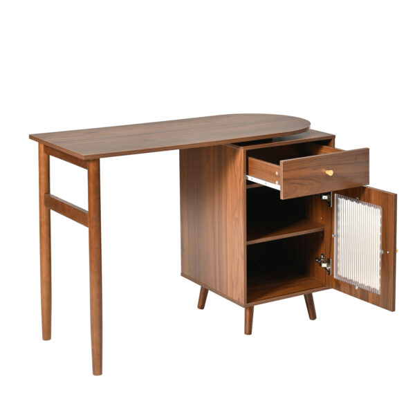 Computer Desk with 90 Degree Rotating Desktop, 43x70 Inch Office Desk with Storage Drawer and Cabinets, Gaming Desk with Shelves, Writing Desk for Study, Work Desk for Home Office Bedroom Living Room