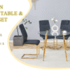 A modern minimalist style round transparent tempered glass table with gold metal legs, paired with 6 modern PU leather high-back dining chairs ,bring a luxurious experience.