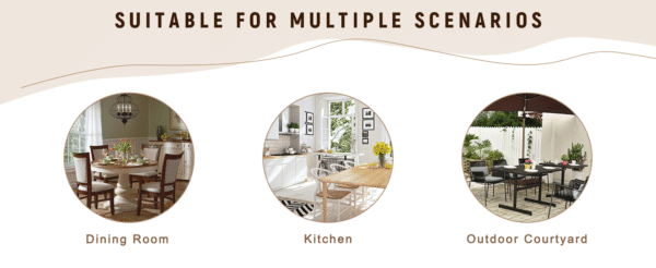 Table and chair set.71*35.4 inch Wooden And Black Spliced Dining Table With Storage Function In The Middle Of The Table Legs.Paired With 6 Light Gray Linen-Cotton Dining Chairs, Simple And Versatile.