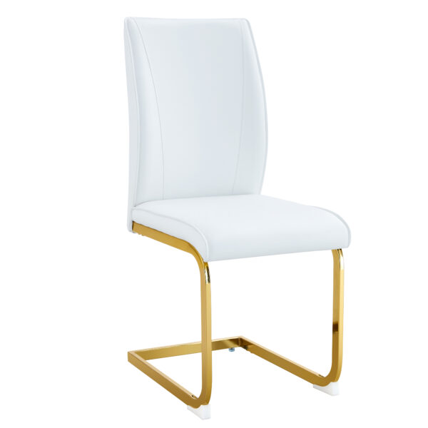 feb2c3f159534ba187495bb4cc671682_7ff5a05db47dc9928fd0a79f9814a350 Luxury Simple Arch Chair - Set of 4 White PU Material High Resilience Dining Chair with Arched Metal Gold Leg.