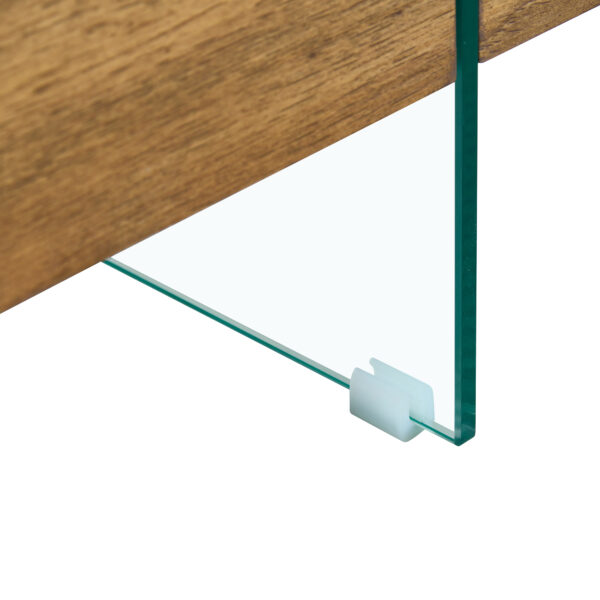 febb0eedd389434cbb1307061301c990_4aef7603d4cacbb5688eb24cc0ad3fb7 31.4 Inch Modern Two-Tier Square Coffee Table -An Elegant Combination of Clear Glass and Light Wood Texture Sticker.It can be used not only as a coffee table but also as a side table or display stand.