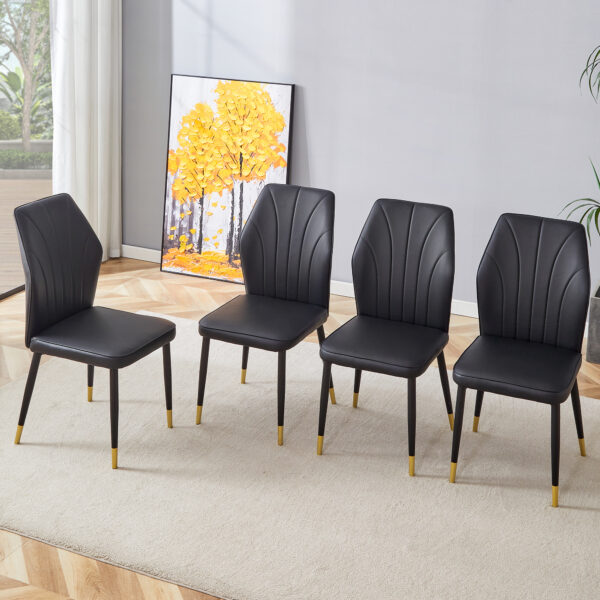 fecfa63167c642859d7ff65bd72b5d5c_83d4ef2b45bf88ec97424d379a80c957 4 modern dining chairs with stylish PU patterned backrest and black metal legs for a comfortable home experience in the kitchen, bedroom and office.