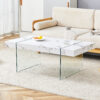 43.3"x23.6" White Marble-Patterned MDF Coffee Table with Tempered glass legs.Suitable for Living Room.It can be used not only as a coffee table but also as a side table or display stand.