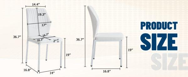 fef1c1d790bb4a4bac482cd322984e1d_83fc5acf42271440e4591be497b1812d Luxury Simple Chair - Set of 6 White PU Material High Resilience Dining Chair with Metal Silver Leg.The Chair Back Has a Vertical Stripe Design With Smooth And Uniform Lines.