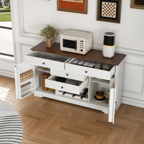 ff0ce4cd11dd4b25b338295cfff09290_1499bcf9caf624f4bf9514eecd2c2f0e 54" Farmhouse Buffet Sideboard with Storage Cabinet & Adjustable Shelf – Wood Top Dining Table with Drawer, Kitchen Storage Cabinet for Dining Room, Living Room, White