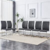 Luxury Simple Arch Chair - Set of 6 Dark Gray PU Material High Resilience Dining Chair with Arched Metal Silver Leg.Crazy Horse Texture PU Dining Chairs.