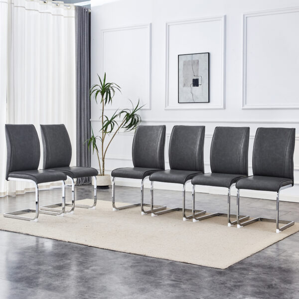 ff278a1cfbdb4f058bb74de90ad83f72_ce41fc4f7a88311c80dbad4cb136ba50 Luxury Simple Arch Chair - Set of 6 Dark Gray PU Material High Resilience Dining Chair with Arched Metal Silver Leg.Crazy Horse Texture PU Dining Chairs.
