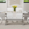 Table and chair set.63*31.4 Inch Pandora Patterned Sintered Stone Dining Table Set - 4 White PU Chairs With Silver Metal Legs.Modern Light Luxury.Perfect For Dinner Room,Meeting Room,Kitchen,etc.