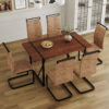 Table and chair set. A minimalist retro rectangular dining table with a specially textured top and black metal legs, paired with 6 soft chairs and black metal legs, showcases a beautiful home style.