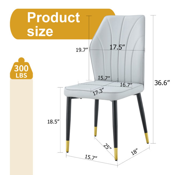 ff8c91da438641c0a22a227acce3298a_9eac3311c199591247efe75e5b7ff53d 4 light gray modern dining chairs with stylish PU patterned backrest and black metal legs for a comfortable home experience in the kitchen, bedroom and office.