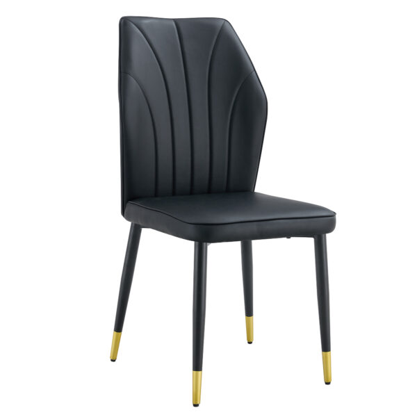 ff98d007c58041809a6f99c1ed9e48b7_7ac25413e99f56bd1be9296289aecb96 4 modern dining chairs with stylish PU patterned backrest and black metal legs for a comfortable home experience in the kitchen, bedroom and office.