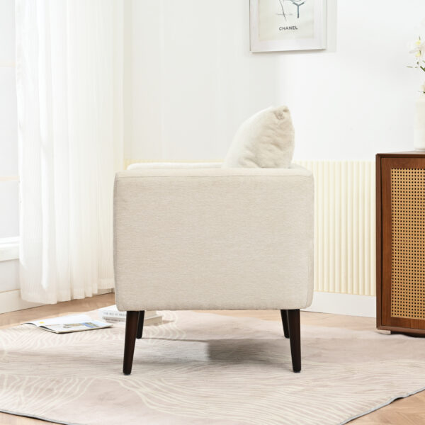 LP Modern Chenille Accent Chair, Upholstered Armchair for Living Room ,Mid Century Fabric Lounge Chair w/ Pillow, Comfortable Reading Chair with Wood Legs for Living Room, Bedroom,Reception Room (Beige)