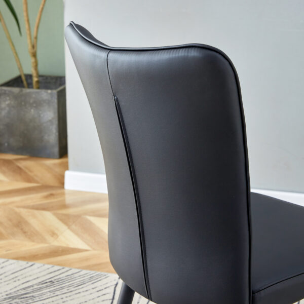 ffa15d5b479f4323892f8ce36dc5d013_9bb9770a3df55a9619c38702e17ed238 Table and chair set.Modern Black Marble Pattern MDF Dining Set - 55"x31.4"with 4 Black PU chairs with a vertical stripe design on the backrest and black metal legs.Suitable for kitchen,Dining room,etc