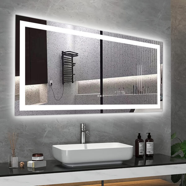 60" x 32" LED Bathroom Mirror with Anti-Fog and Touch Sensor – Modern Frameless Lighted Wall Mirror for Bathroom Vanity, Shower Room, or Dressing Area