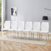 Luxury Simple Chair - Set of 6 White PU Material High Resilience Dining Chair with Metal Silver Leg.The Chair Back Has a Vertical Stripe Design With Smooth And Uniform Lines.