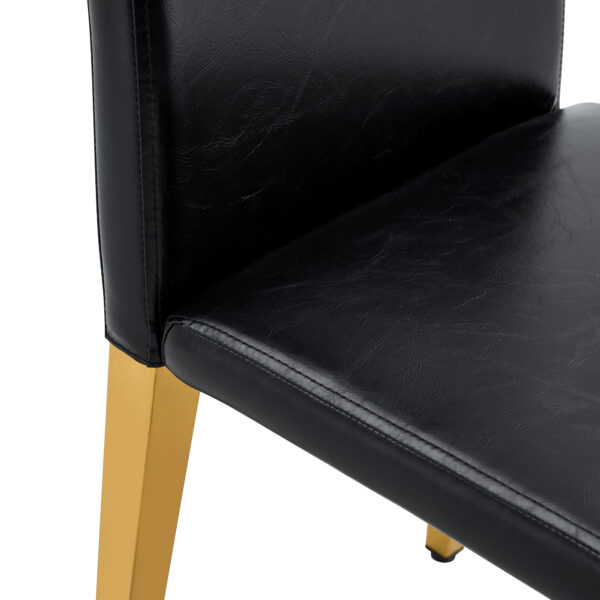 ffc1d68685c44fa28bb2c915be76408d_c4d890b44b2843bb829f8ce92ccf8209 Table and chair set.71 * 35.4 inch rectangular dining table.Tempered Glass Tabletop,Golden 7-shaped Metal Table Legs.Paried With 8 Black PU dining chairs, Golden Metal Legs.Simple and versatile.