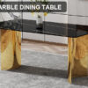 Modern minimalist dining table. The black patterned glass desktop is equipped with golden metal legs. Suitable for restaurants and living rooms  71" *39.3" *29.5"  DT-69