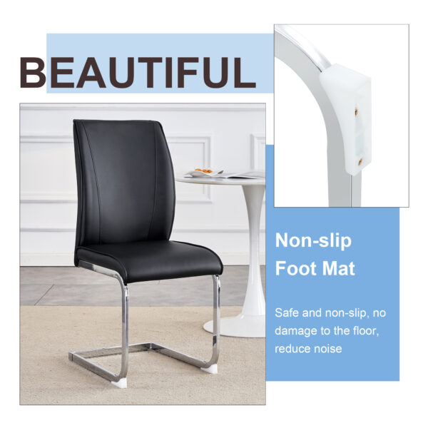 ffdfdca40eb54050b6c1e4bb2871b5c2_f11c91fed012bcd1ed40a56c1cd8dcd8 Luxury Simple Arch Chair - Set of 4 Black PU Material High Resilience Dining Chair with Arched Metal Silver Leg.