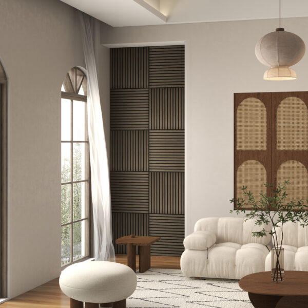 006e51410fb742fa9d6111ea58960fb1_d5c6918faafe7a3d7e6dfd3254c4a555 HOMCOM 4 Pack 3D Faux Wood Wall Panels, 24" x 24" Sound Absorbing Acoustic Panels, Wood Slat Wall Panels for Interior Wall Decor, Ceiling, Walnut