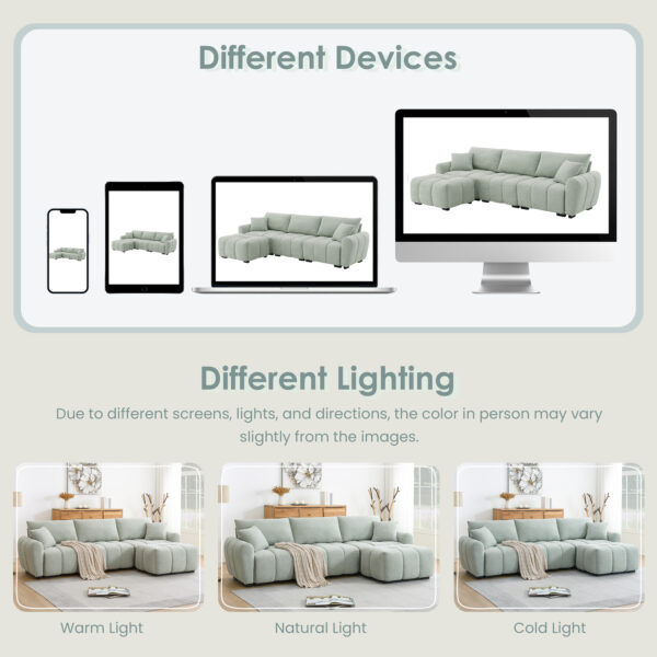 [VIDEO] 110" Modular Sectional Sofa, L Shape with Extra-large Seat, Pull-line Design, Movable Ottoman, High Density Foam, Free Combination, Sturdy Metal&Wood Frame, Boucle Fabric, 3 Colors