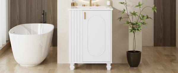 24" Bathroom Vanity with Sink, Bathroom Cabinet with Door Shelf, Side Open Storage, Solid Wood Frame,Soft Closing Door, White