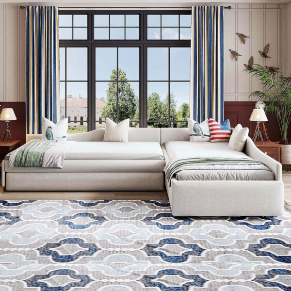 Upholstered Double Twin Size Daybed with Trundle and Drawer, Beige(Expected Arrival Time: 6.27)