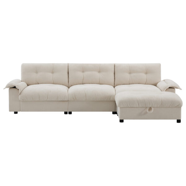 [VIDEO]104*60" Sectional Sofa, L-Shape with Multifunctional Armrest, Dual-Port Charging, Cup Holder, Side Storage Pockets, Movable Storage Ottoman, Unique Tufted Design, Soft Cushion, Chenille,3colors