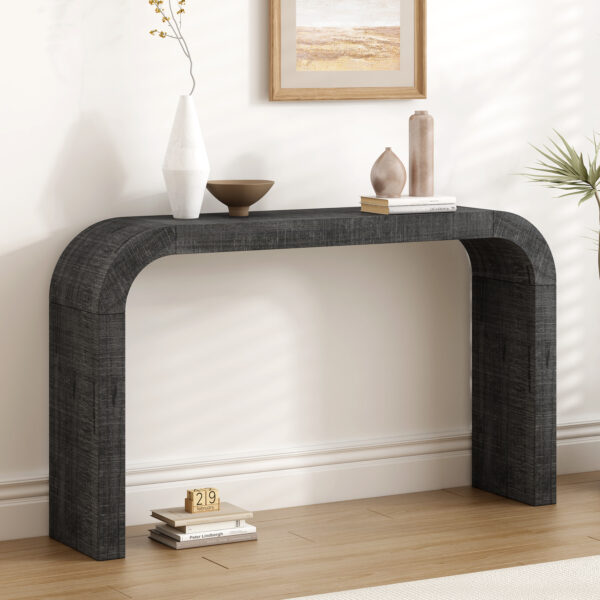 Mirod 52" Wood Console Table with Curved Edge, Natural Texture, Perfect for Entryways and Living Rooms