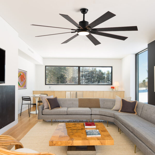 72" Walnut LED Ceiling Fan Light with 8 Wooden Blades, Remote Control, Adjustable Color Temperature for Living Room, Bedroom, or Dining Room (Silent/6-Speed/Reversible/DC Motor)