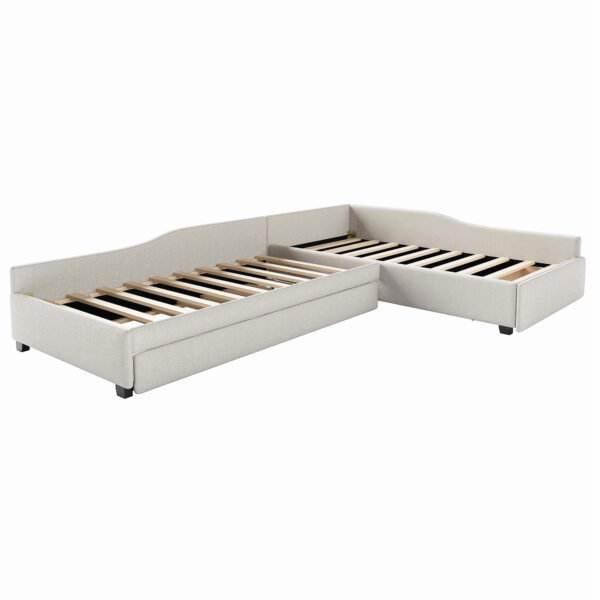 Upholstered Double Twin Size Daybed with Trundle and Drawer, Beige(Expected Arrival Time: 6.27)