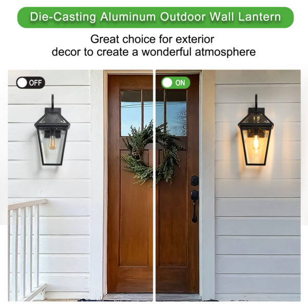 01a3c9ff57cf470b95511ffa3cbbe513_20230809_852d91d84a16eb53d38f4dee94a64802 21"(H) 2-Pack Outdoor Wall Lantern Light – Modern Black Metal & Clear Glass Sconce for Porch, Patio, and Garden Lighting (Bulb Not Included)