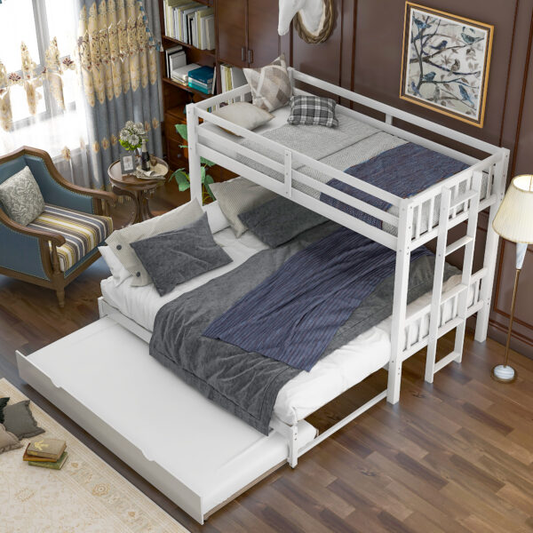 Twin over Pull-out Bunk Bed with Trundle, White(Old SKU:SM000301AAK-1)