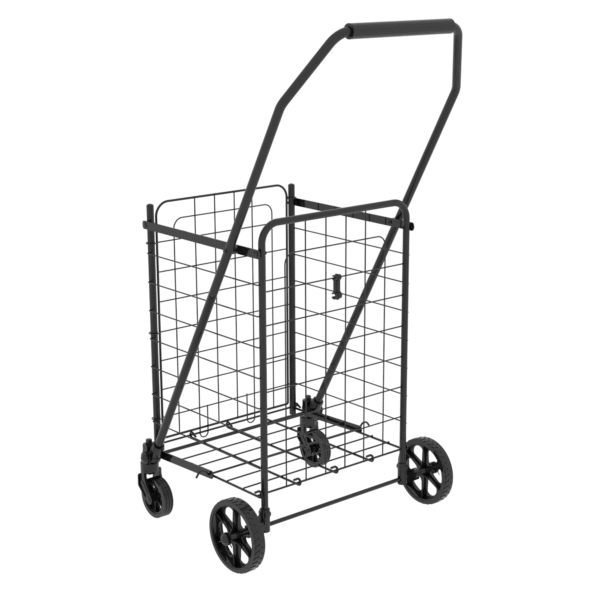 Shopping Cart with open door,Grocery Cart on Wheels, Foldable Utility Shopping Carts with Double Basket and 360° Rolling Swivel Wheels for Groceries Laundry