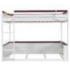 Queen Size Wooden Bunk Bed with Built-in Shelves,Storage Box,LED Light and USB Charging Station,White(ETA:6/30)