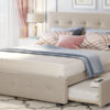 Upholstered Platform Bed with 2 Drawers and 1 Twin XL Trundle,  Linen Fabric, Queen Size - Dark Beige