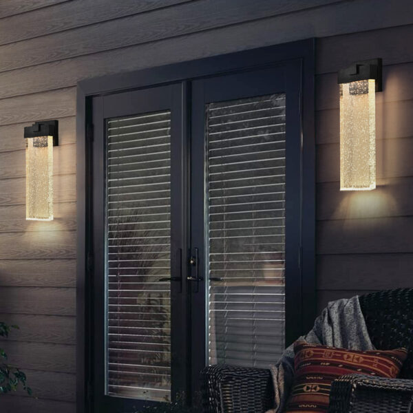 038b479d325e45108cff7787020df9cf_8c48196ba0430a31d51f495233fc28da 18"(H) 1-pack 12W Modern Outdoor Wall Light Fixture, Weatherproof LED Wall Sconce with Bubble Crystal, Black Finish, Up and Down Lighting for Porch, Patio, and Garden