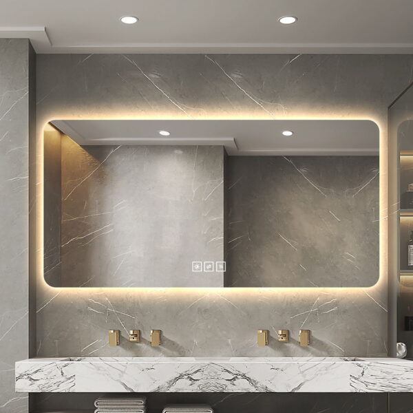 48*24in  LED bathroom mirror, corrosion-resistant, three-color dimmable, backlit mirror with one-touch demist function
