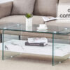 43.3 Inch Modern Two-Tier Coffee Table - An Elegant Combination of Clear Glass and White Marble Pattern.It can be used not only as a coffee table but also as a side table or display stand.