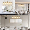 31" Modern 5-Light Vanity Wall Sconce, Golden Finish with Frosted Glass Shades for Bathroom or Hallway Lighting (No Bulbs)