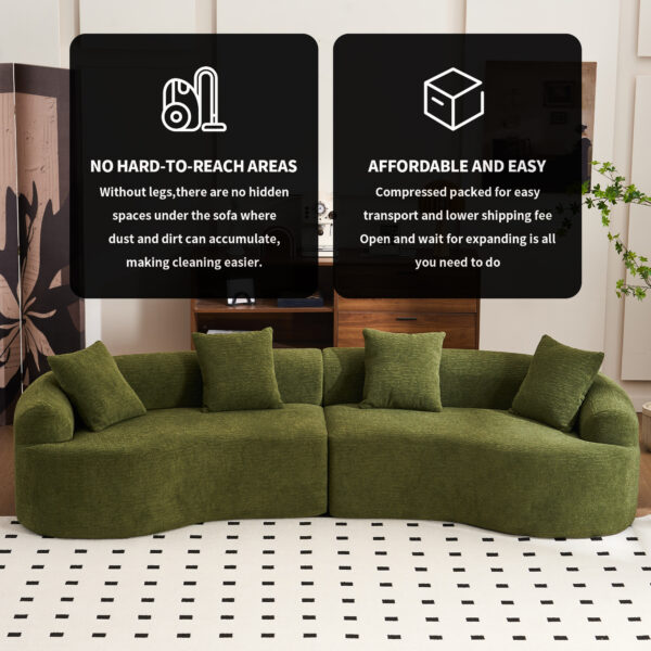 0480457c118f4eb2afbaf8f096932eb2_79c58b9550eb5205cb82f49f38bd4d96 LY-025 Full Compression Sponge Sofa Forest Green Curved Modular Sectional, 30D High-Density Chenille Sleeper Couch for Apartment, 800 lbs 110"L