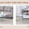 Multifunctional Lift Top Coffee Table -White Marble Pattern, Essential for Modern Homes.Tempered Glass Legs,Multiple Color Options,Lift Top Feature.Perfectly Fitting Into Both Living Rooms And Office.