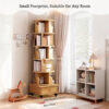 6 Tier Rotating Bookshelf, 360° Display Round Spinning Bookshelf with Wheels and Drawer, Space-Saving, Small Space Rotating Bookshelf Tower for Bedroom, Living Room, Home, Office, Wood Color
