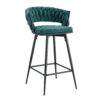 Two rotating bar stools with breathable cotton and linen soft cushions, in a retro green seat and black spray-painted iron frame, suitable for both restaurants and bars