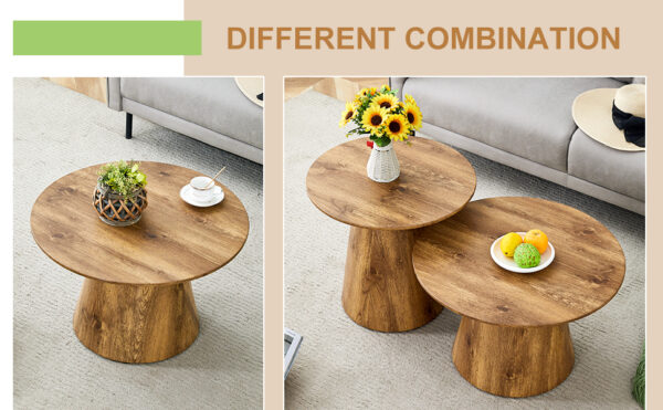 050296dcc8e34a0494066e4e78d7f8bc_6ae36886685b2e7d4cbd180e8a0585ed Natural Wood Grain MDF Round Coffee Table - 25.6" Diameter, 15.7" Height.Natural Wood Grain Texture Sticker,Exquisite Wood Grain Surface,Flexible MatchingMRound Tabletop Design.