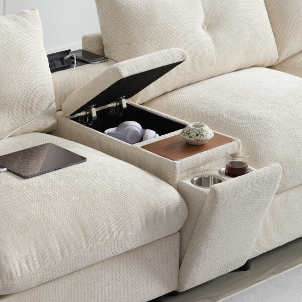 142'' Modular Sectional Sofa with Movable Storage Ottoman and Console,Cup Holder,Wide Seat,6 Seat U Shaped Couch,Oversized Chenille Sofa with USB Charger for Living Room,Apartment,2 Colors
