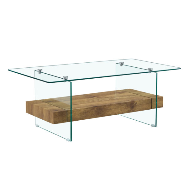 05683fe5f07c4c48a0c2edcaf589bf30_3e3d7c0d6da3e8e18a3929acdd2fbfd2 43.3 Inch Modern Two-Tier Coffee Table - An Elegant Combination of Clear Glass and Light Wood Texture Sticker.It can be used not only as a coffee table but also as a side table or display stand.