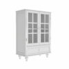 Minimalist White Buffet Cabinet with Double Glass Doors and Drawer, Modern Wooden Storage Sideboard Cupboard for Living room, Dining Room Hallway Entryway